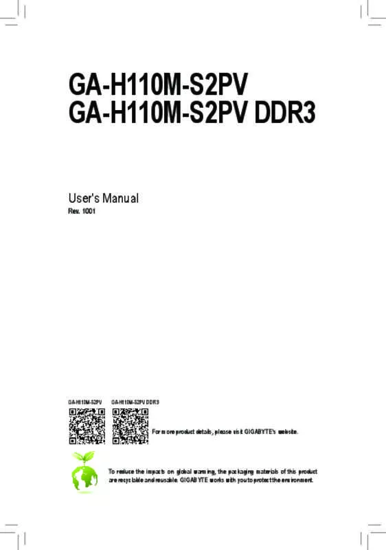 Mode d'emploi GIGABYTE GA-H110M-S2PV DDR3