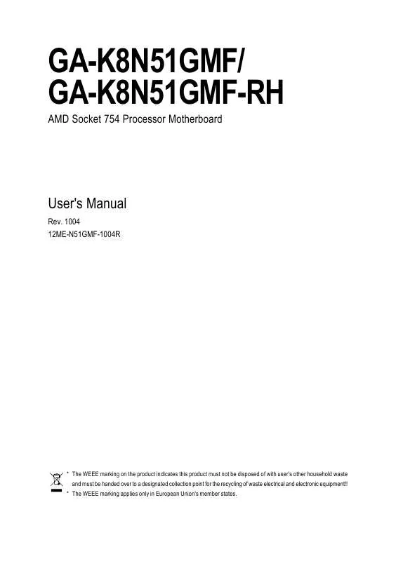 Mode d'emploi GIGABYTE GA-K8N51GMF-RH