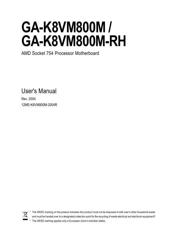 Mode d'emploi GIGABYTE GA-K8VM800M-RH