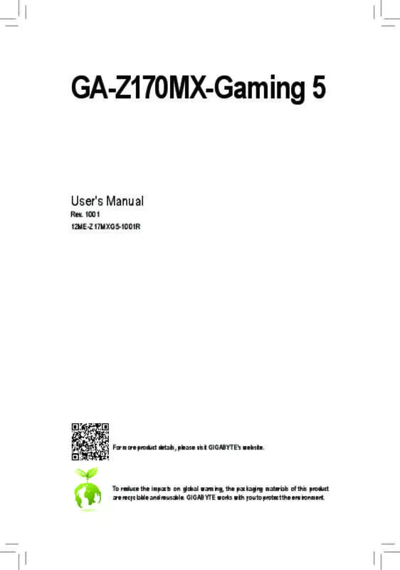 Mode d'emploi GIGABYTE GA-Z170MX-GAMING 5