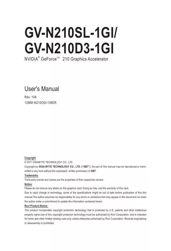 Mode d'emploi GIGABYTE GV-N210SL-1GI
