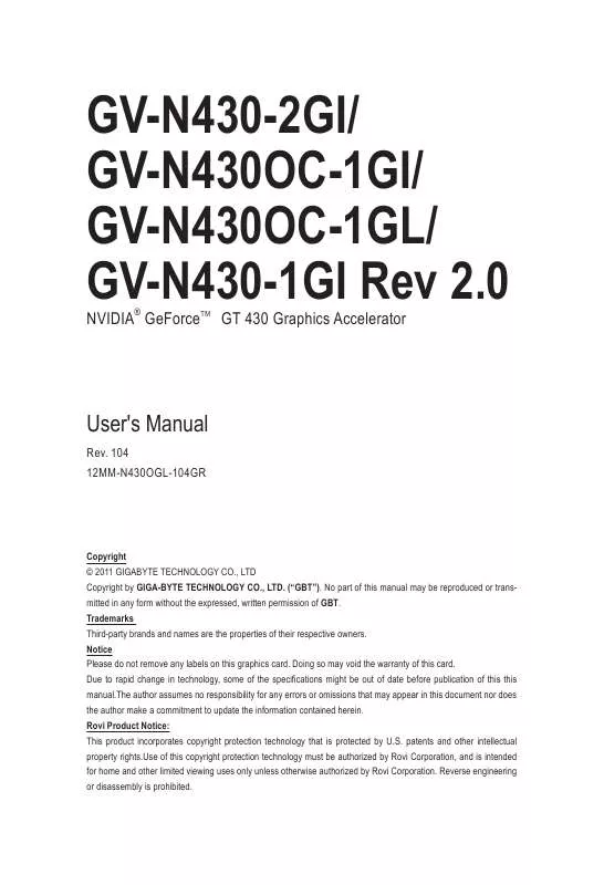 Mode d'emploi GIGABYTE GV-N430-2GI