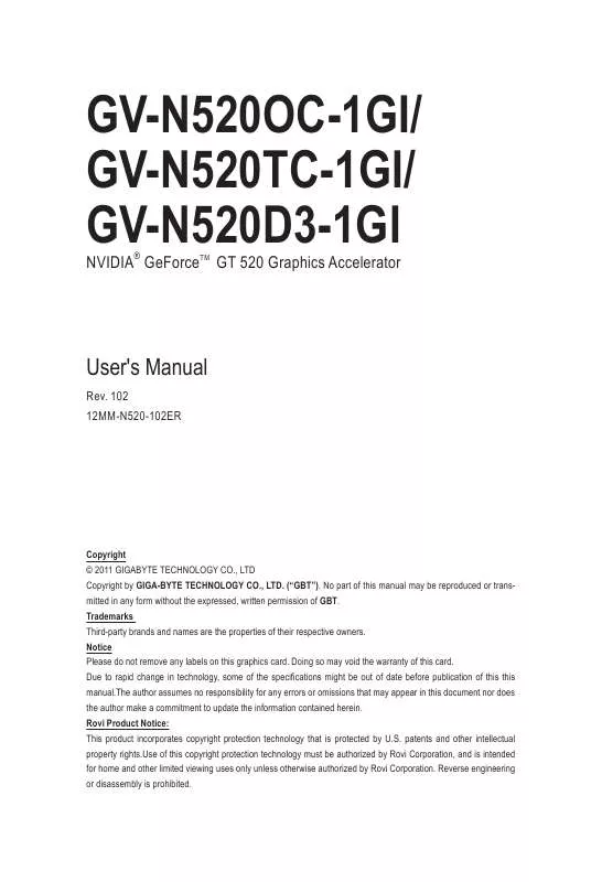 Mode d'emploi GIGABYTE GV-N520D3-1GI