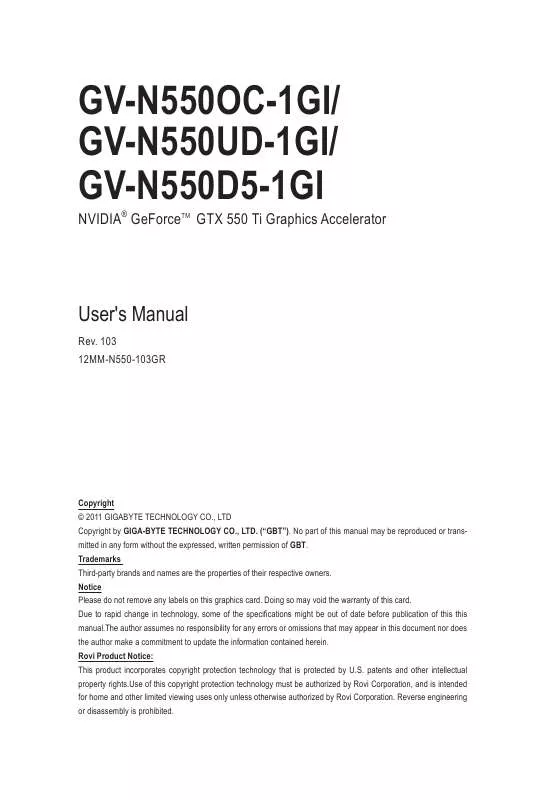 Mode d'emploi GIGABYTE GV-N550D5-1GI