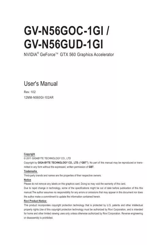 Mode d'emploi GIGABYTE GV-N56GUD-1GI