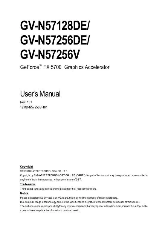 Mode d'emploi GIGABYTE GV-N57128DE