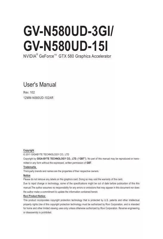 Mode d'emploi GIGABYTE GV-N580UD-3GI