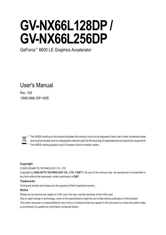 Mode d'emploi GIGABYTE GV-NX66L128DP