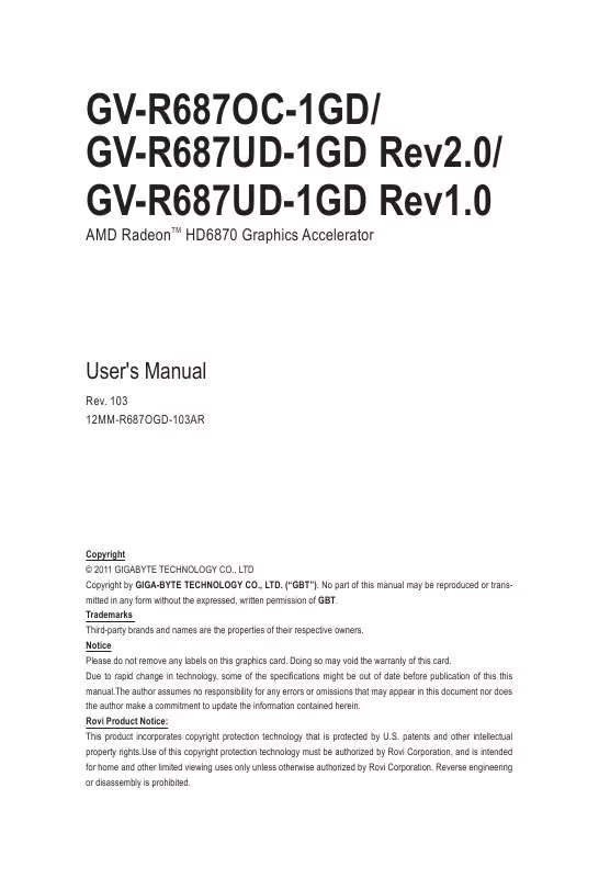Mode d'emploi GIGABYTE GV-R687UD-1GD