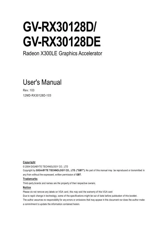 Mode d'emploi GIGABYTE GV-RX30128DE