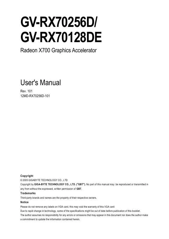 Mode d'emploi GIGABYTE GV-RX70128DE