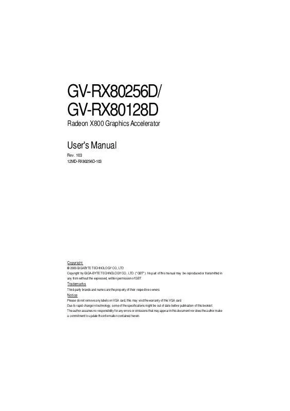 Mode d'emploi GIGABYTE GV-RX80256D