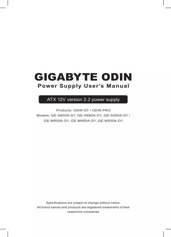 Mode d'emploi GIGABYTE ODIN GT 800W