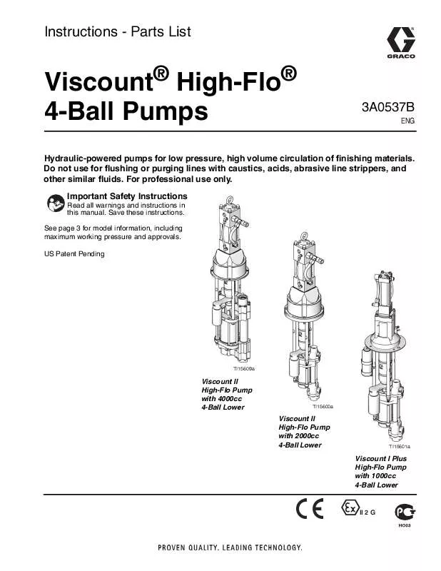 Mode d'emploi GRACO VISCOUNT HIGH-FLO 4-BALL PUMPS
