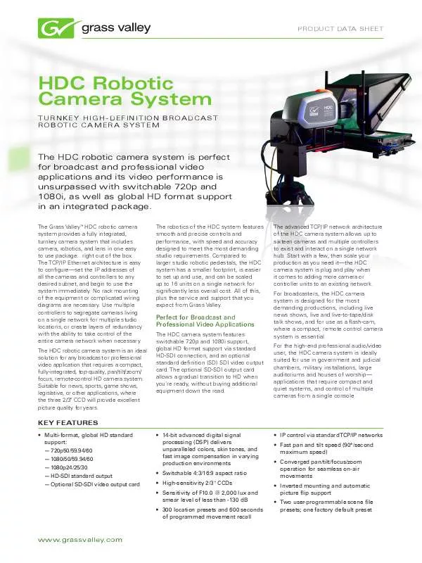 Mode d'emploi GRASS VALLEY HDC ROBOTIC CAMERA SYSTEM