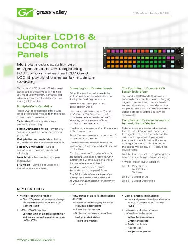 Mode d'emploi GRASS VALLEY JUPITER LCD16