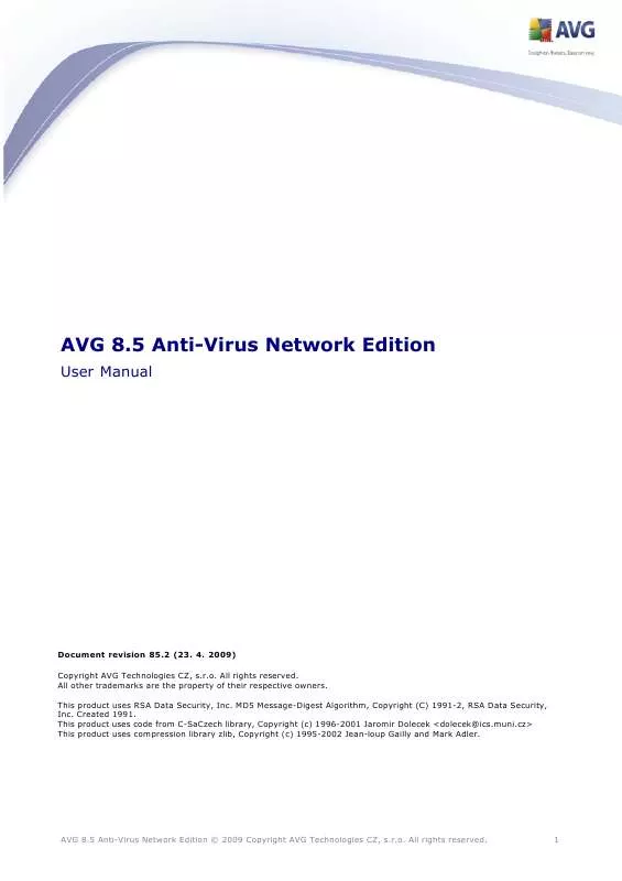 Mode d'emploi GRISOFT AVG 8.5 ANTI-VIRUS NETWORK EDITION