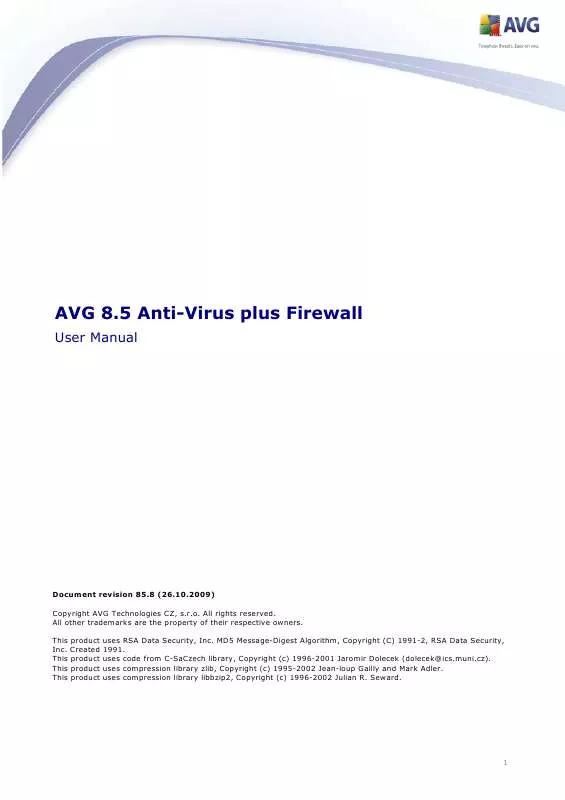 Mode d'emploi GRISOFT AVG 8.5 ANTI-VIRUS PLUS FIREWALL