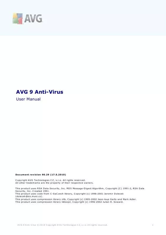 Mode d'emploi GRISOFT AVG 9 ANTI-VIRUS