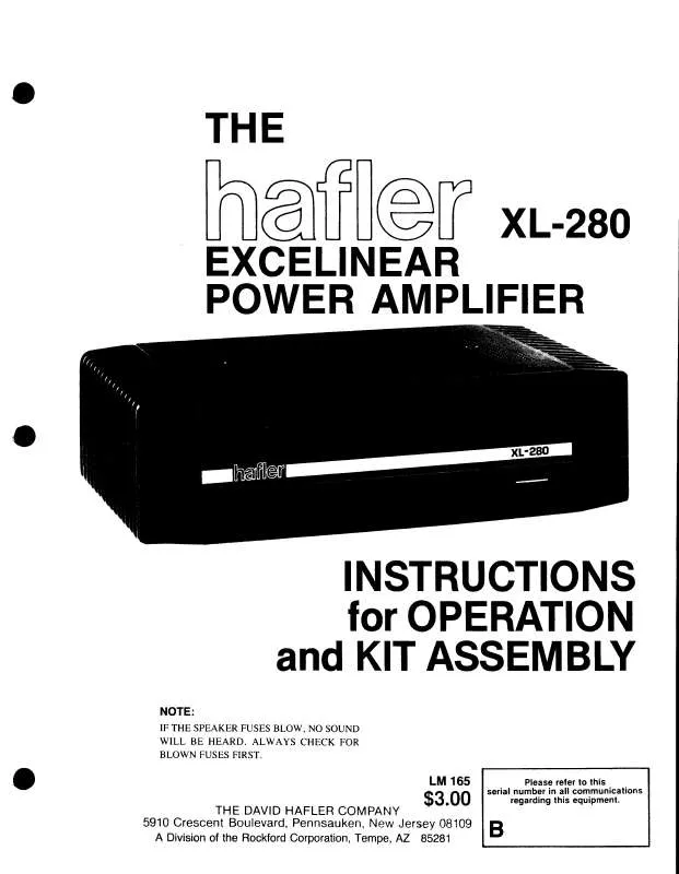 Mode d'emploi HAFLER XL-280