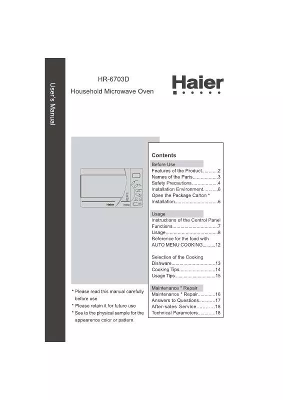 Mode d'emploi HAIER HR-6703D