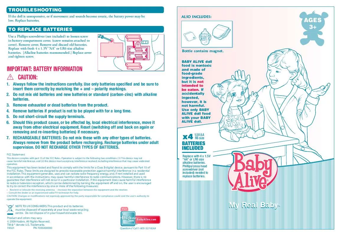Mode d'emploi HASBRO BABY ALIVE MY REAL BABY 2009