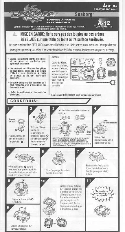 Mode d'emploi HASBRO BEYBLADE V FORCE SEABORG A12 FRENCH