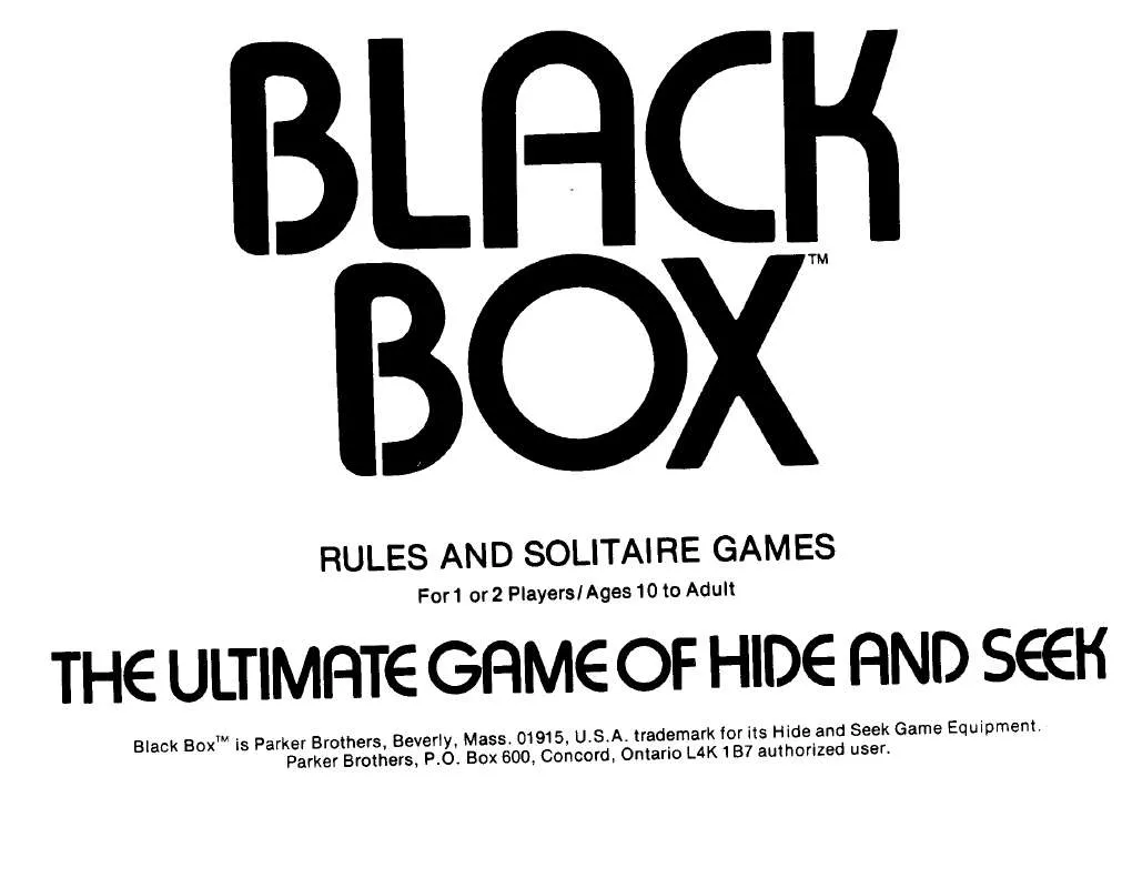 Mode d'emploi HASBRO BLACK BOX