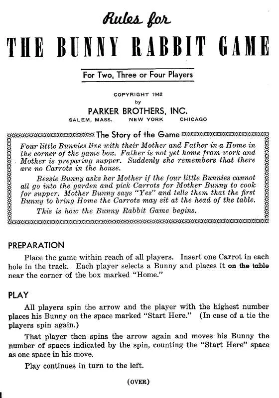 Mode d'emploi HASBRO BUNNY RABBIT GAME 1942