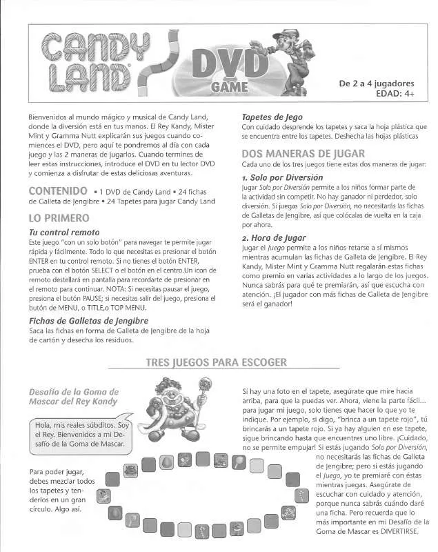 Mode d'emploi HASBRO CANDY LAND DVD GAME SPANISH