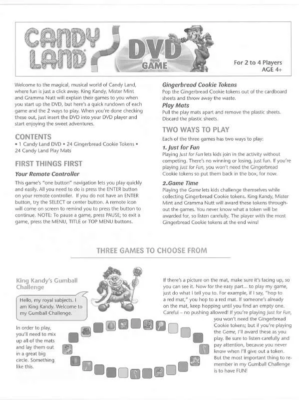 Mode d'emploi HASBRO CANDY LAND DVD GAME