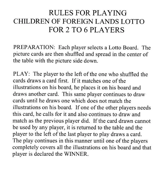 Mode d'emploi HASBRO CHILDREN OF FOREIGN LANDS LOTTO GAME