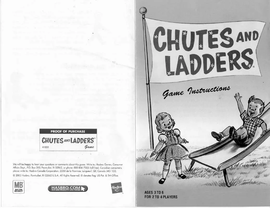 Mode d'emploi HASBRO CHUTES AND LADDERS COLLECTORS EDITION 2003