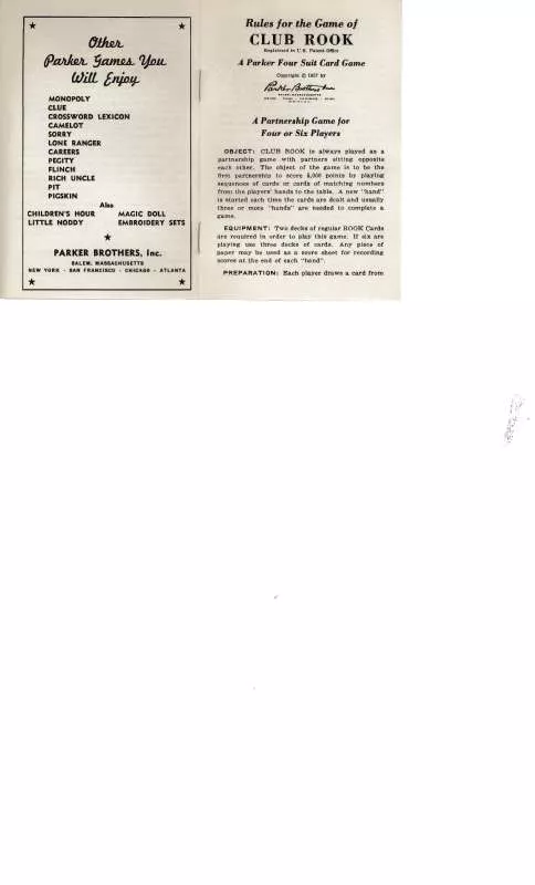 Mode d'emploi HASBRO CLUB ROOK 1957