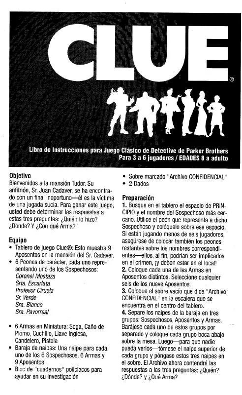Mode d'emploi HASBRO CLUE IN SPANISH 2002