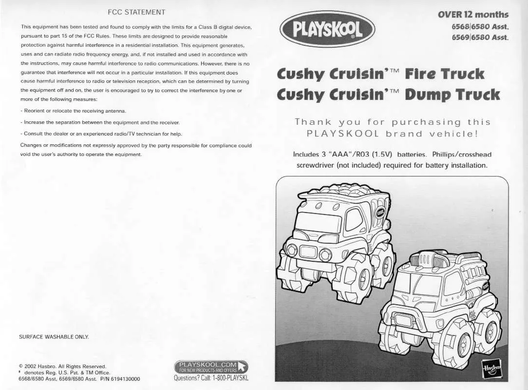 Mode d'emploi HASBRO CUSHY CRUISIN FIRE TRUCK OR DUMP TRUCK