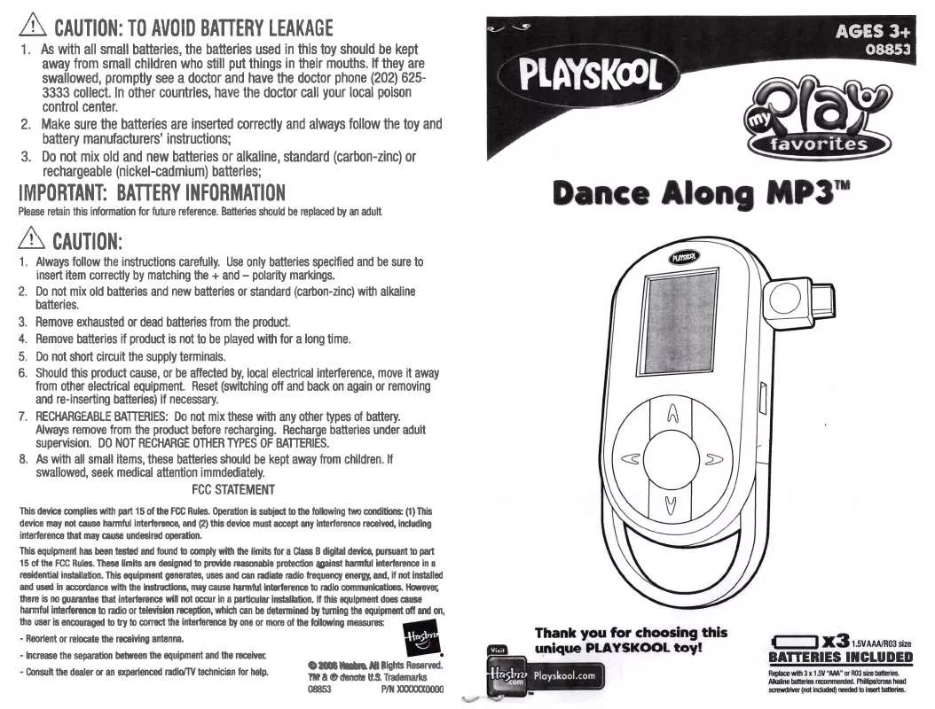 Mode d'emploi HASBRO DANCE ALONG MP3 08853