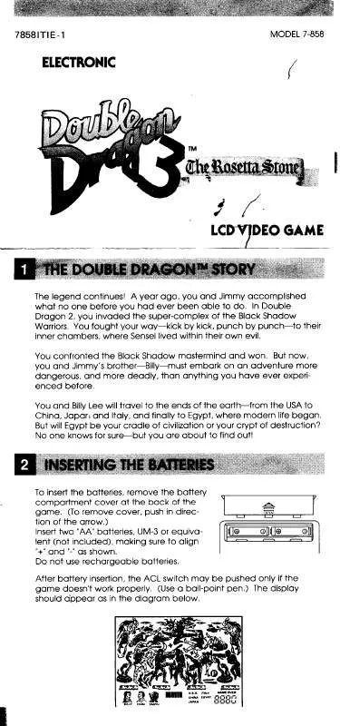 Mode d'emploi HASBRO DOUBLE DRAGON 3-THE ROSETTA STONE LCD GAME
