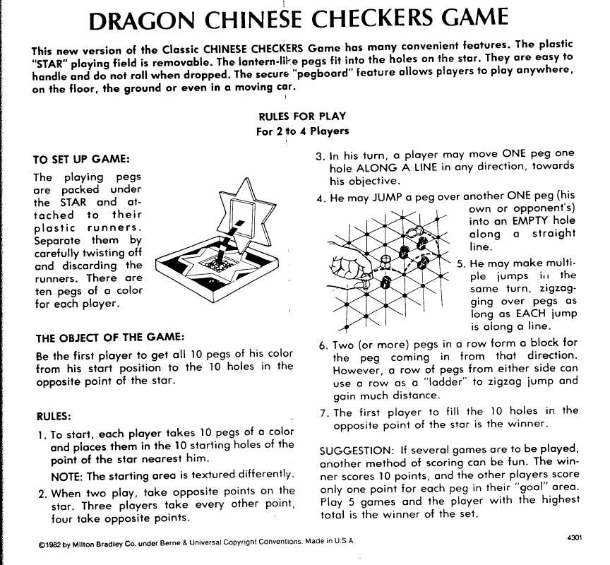 Mode d'emploi HASBRO DRAGON CHINESE CHECKERS GAME