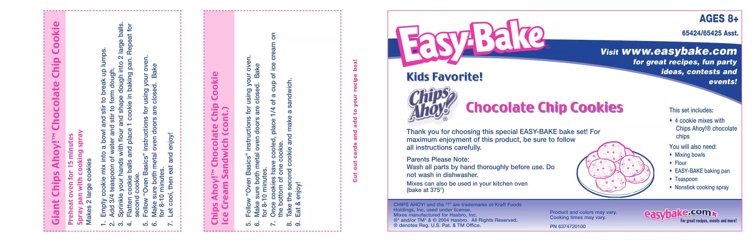 Mode d'emploi HASBRO EASY BAKE CHIPS AHOY CHOCOLATE CHIP COOKIE MIX 65424