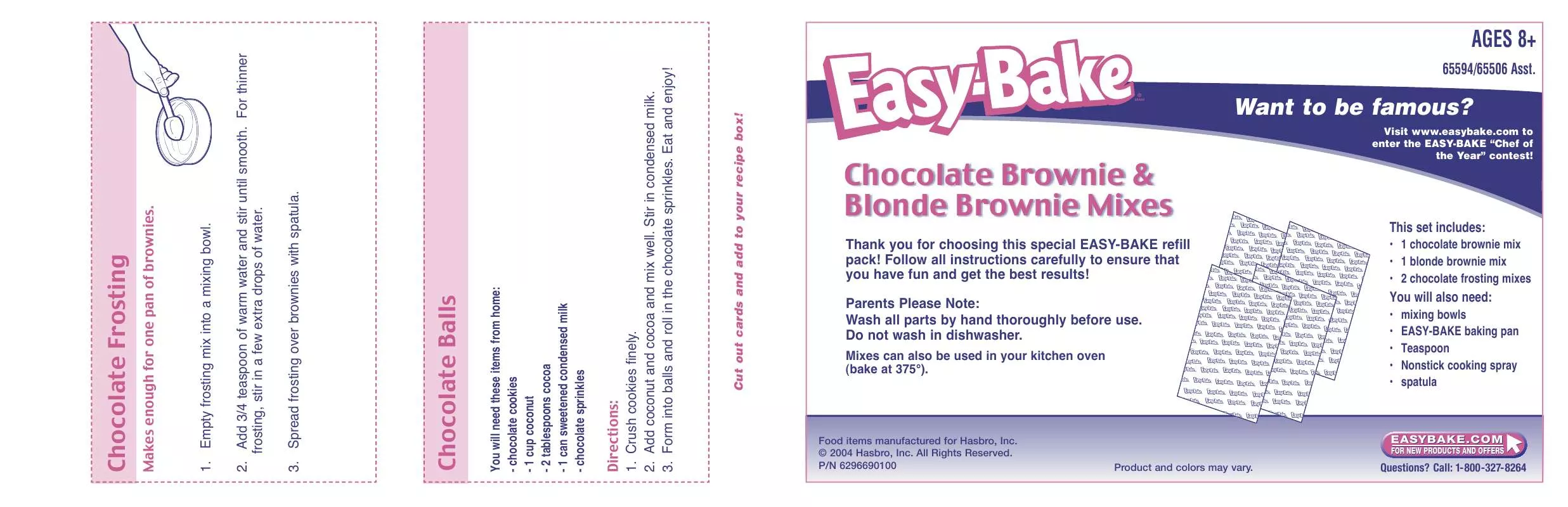 Mode d'emploi HASBRO EASY BAKE CHOCOLATE BROWNIE AND BLONDE BROWNIE MIXES 2004