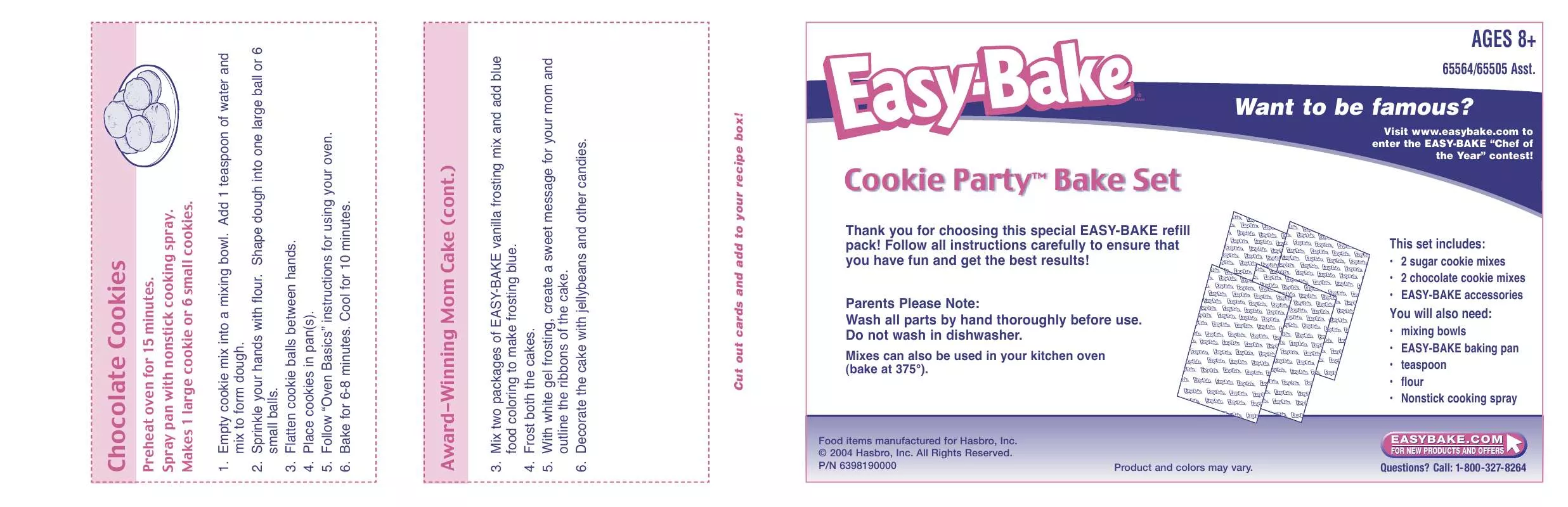 Mode d'emploi HASBRO EASY BAKE COOKIE PARTY BAKE SET 2004