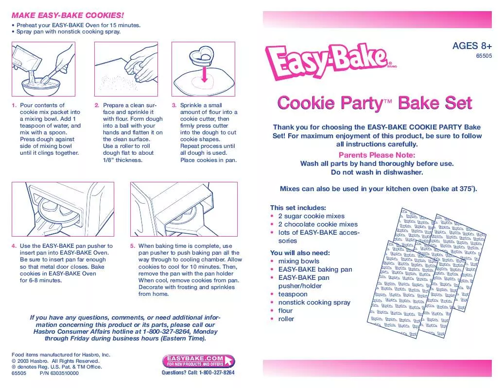 Mode d'emploi HASBRO EASY BAKE COOKIE PARTY BAKE SET