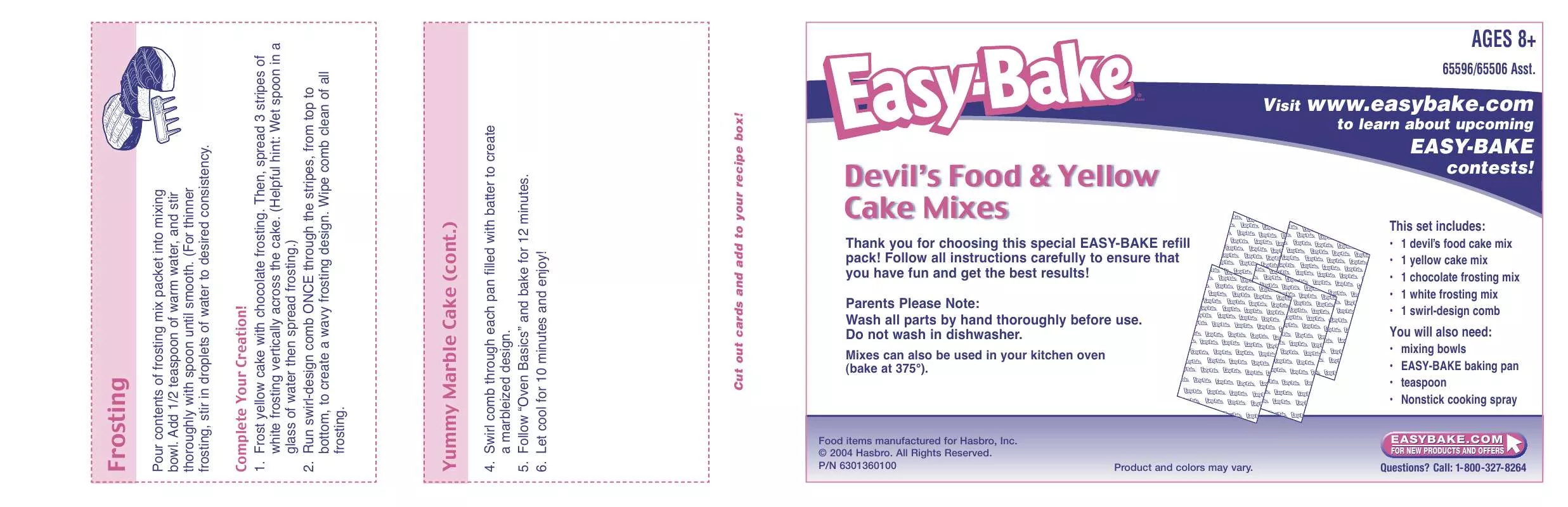 Mode d'emploi HASBRO EASY BAKE DEVILS FOOD AND YELLOW CAKE MIXES 2004