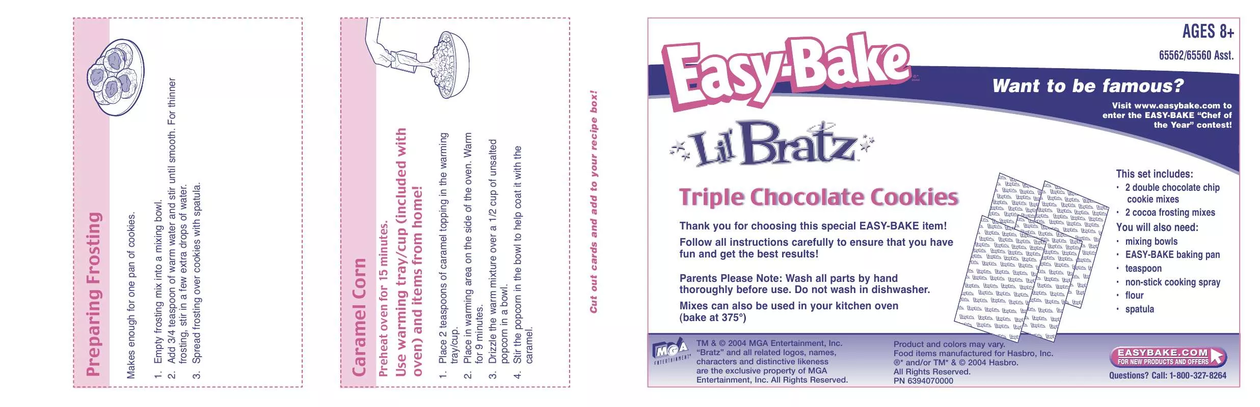 Mode d'emploi HASBRO EASY BAKE LIL BRATZ TRIPLE CHOCOLATE COOKIES