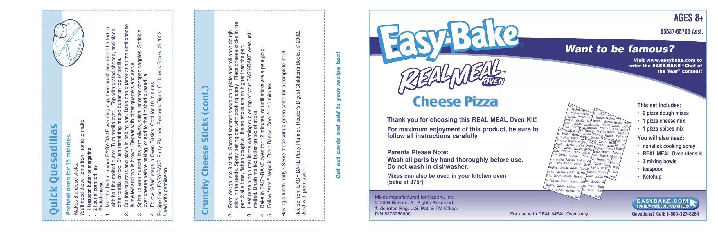 Mode d'emploi HASBRO EASY BAKE REAL MEAL OVEN CHEESE PIZZA