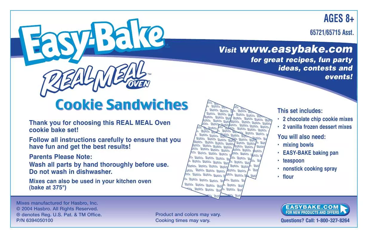 Mode d'emploi HASBRO EASY BAKE REAL MEAL OVEN COOKIE SANDWICHES