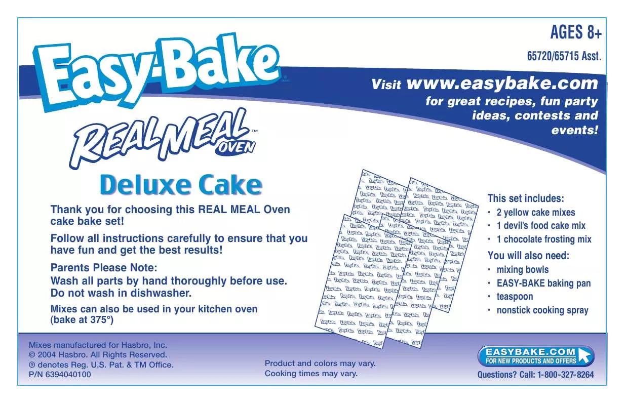 Mode d'emploi HASBRO EASY BAKE REAL MEAL OVEN DELUXE CAKE
