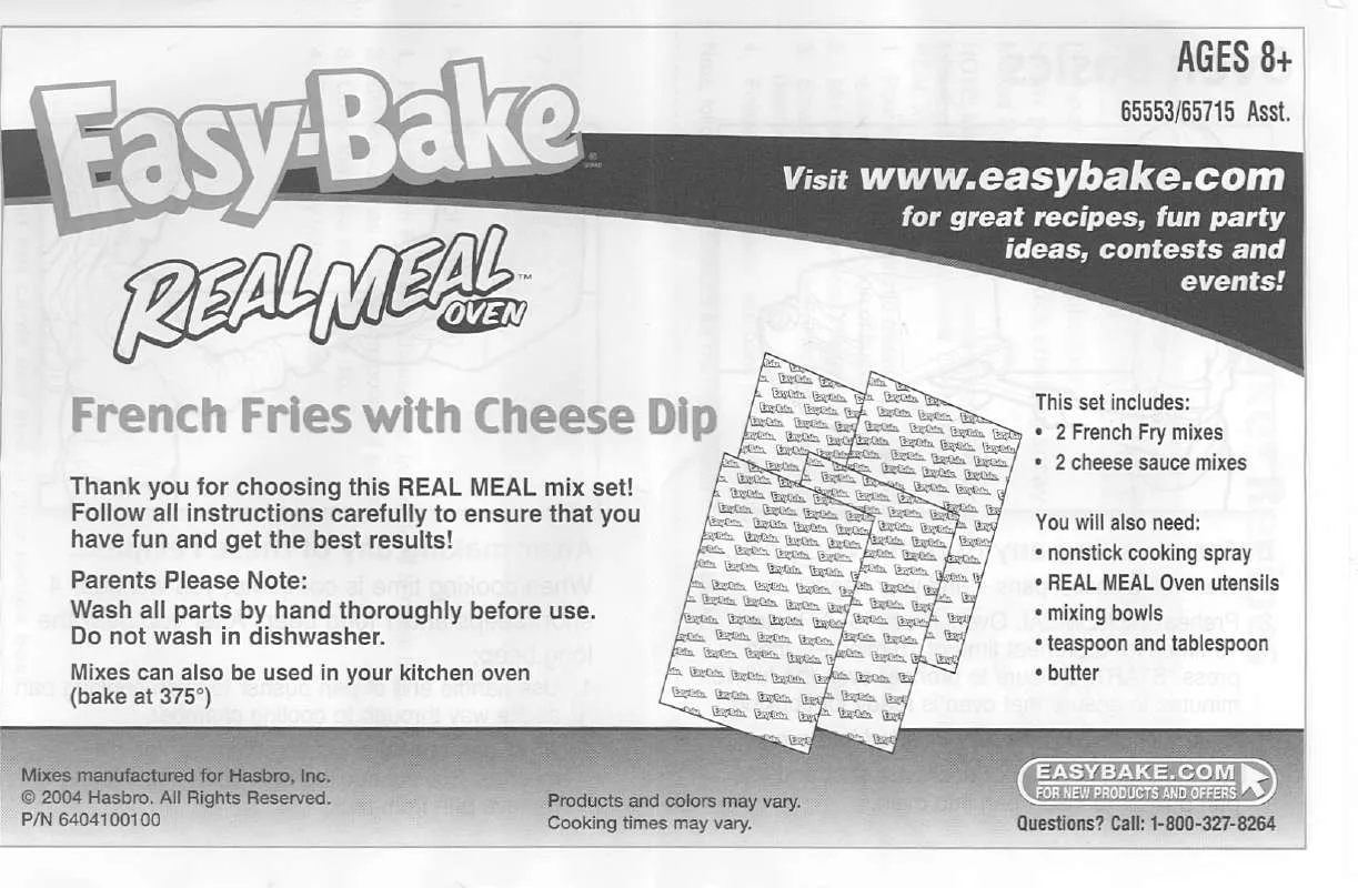 Mode d'emploi HASBRO EASY BAKE REAL MEAL OVEN FRENCH FRIES WITH CHEESE DIP