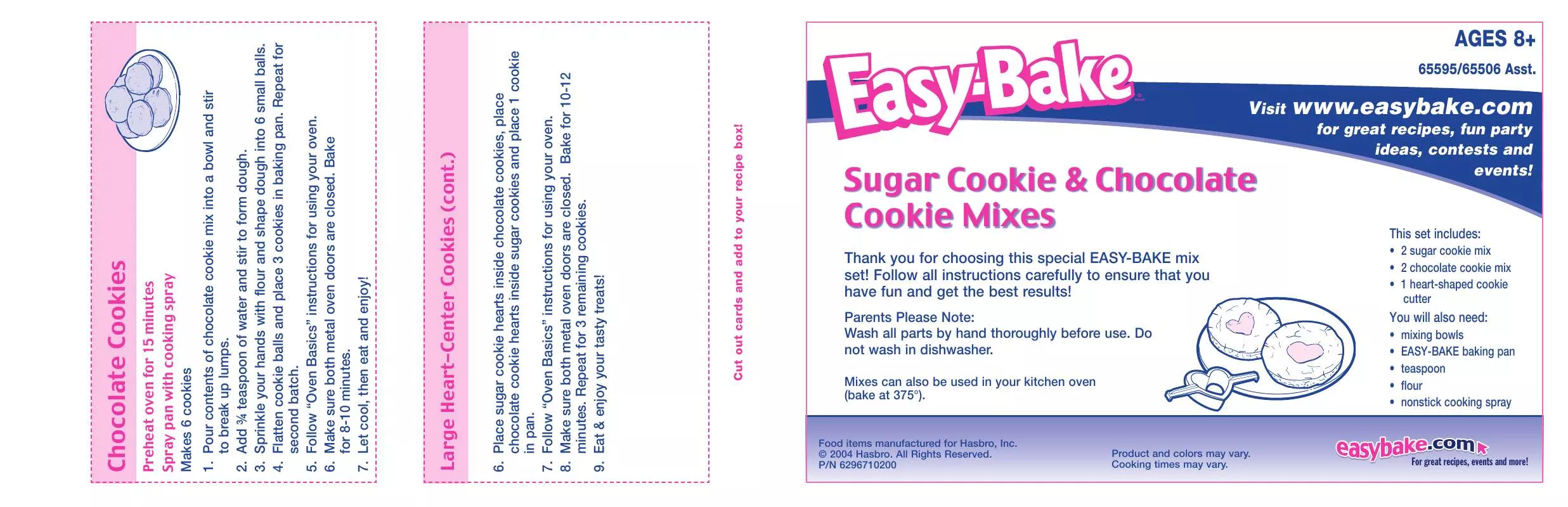 Mode d'emploi HASBRO EASY BAKE SUGAR COOKIE AND CHOCOLATE COOKIE MIXES 65595
